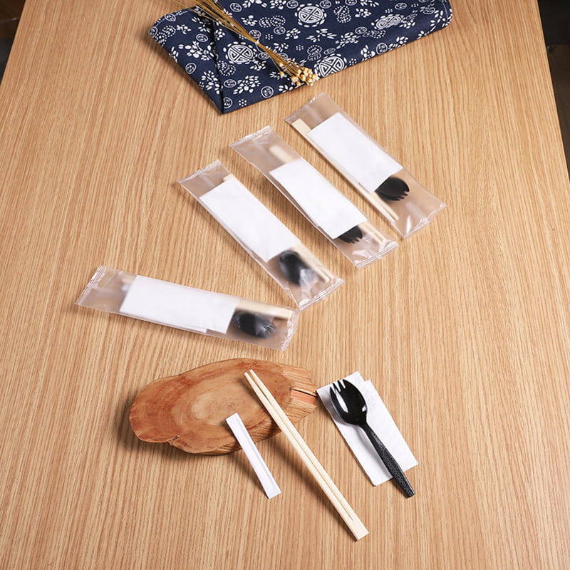 Set 4pcs Penyepit Buluh Pakai Dengan Set Filem Komposit Es Serviette Spork