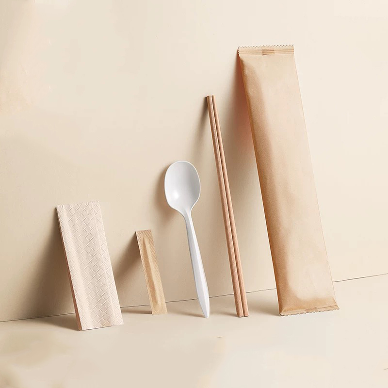 Penyepit pakai buang Kanji Jagung Sudu Napkin Kutleri Set Pek Set Filem Kertas Boleh Degradasi