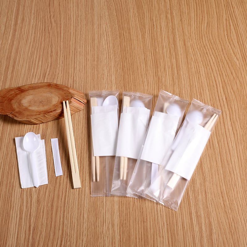 Set Penyepit Buluh Dengan Sudu Putih Dan Set Filem Komposit Frosted Napkin