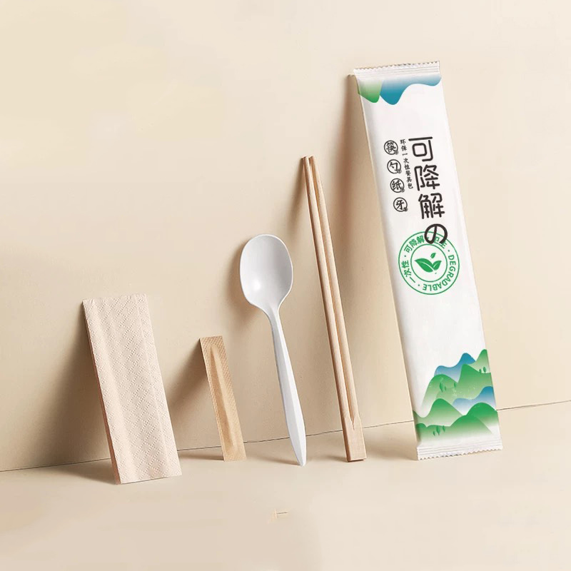 Set Beg Kutleri Boleh Terbiodegradasi Napkin Dapur Dengan Napkin Dengan Logo Percetakan Set Filem Kertas Boleh Degradasi