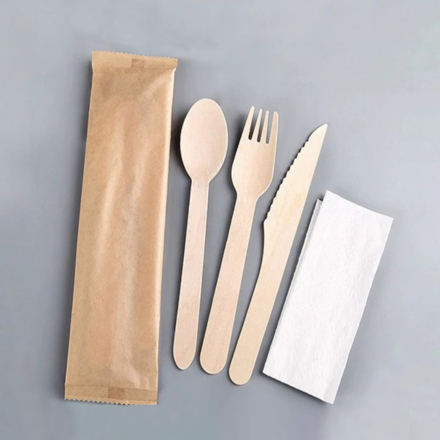 Pengeluar Peralatan Makan Mesra Alam Pakai Pakai Set Kutleri Kayu Set Filem Kertas Boleh Degradasi
